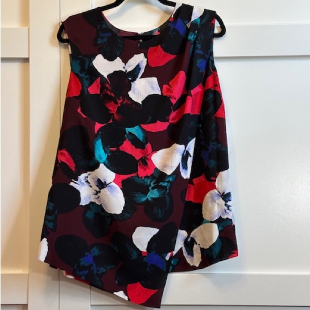 LORD & TAYLOR Blouse S/L High Low Hem Purple Red White Teal Poly Sz 2X